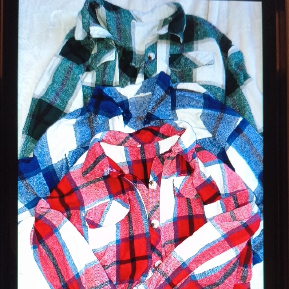 Plaid Button-Up Flannel Shirts - Red, Blue, Green